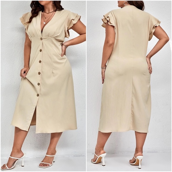 Plus Button up Butterfly Sleeve Dress - Picture 7 of 9